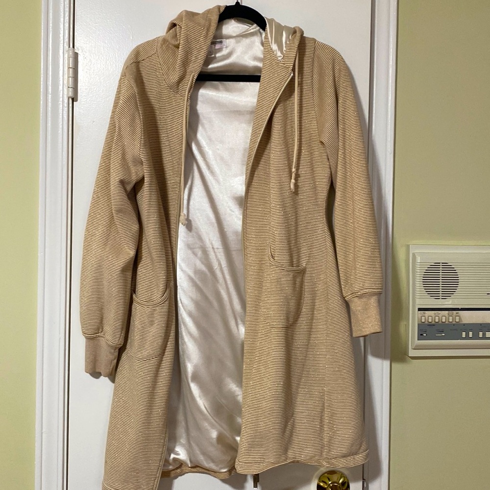Full length satin lined hooded sweatshirt .